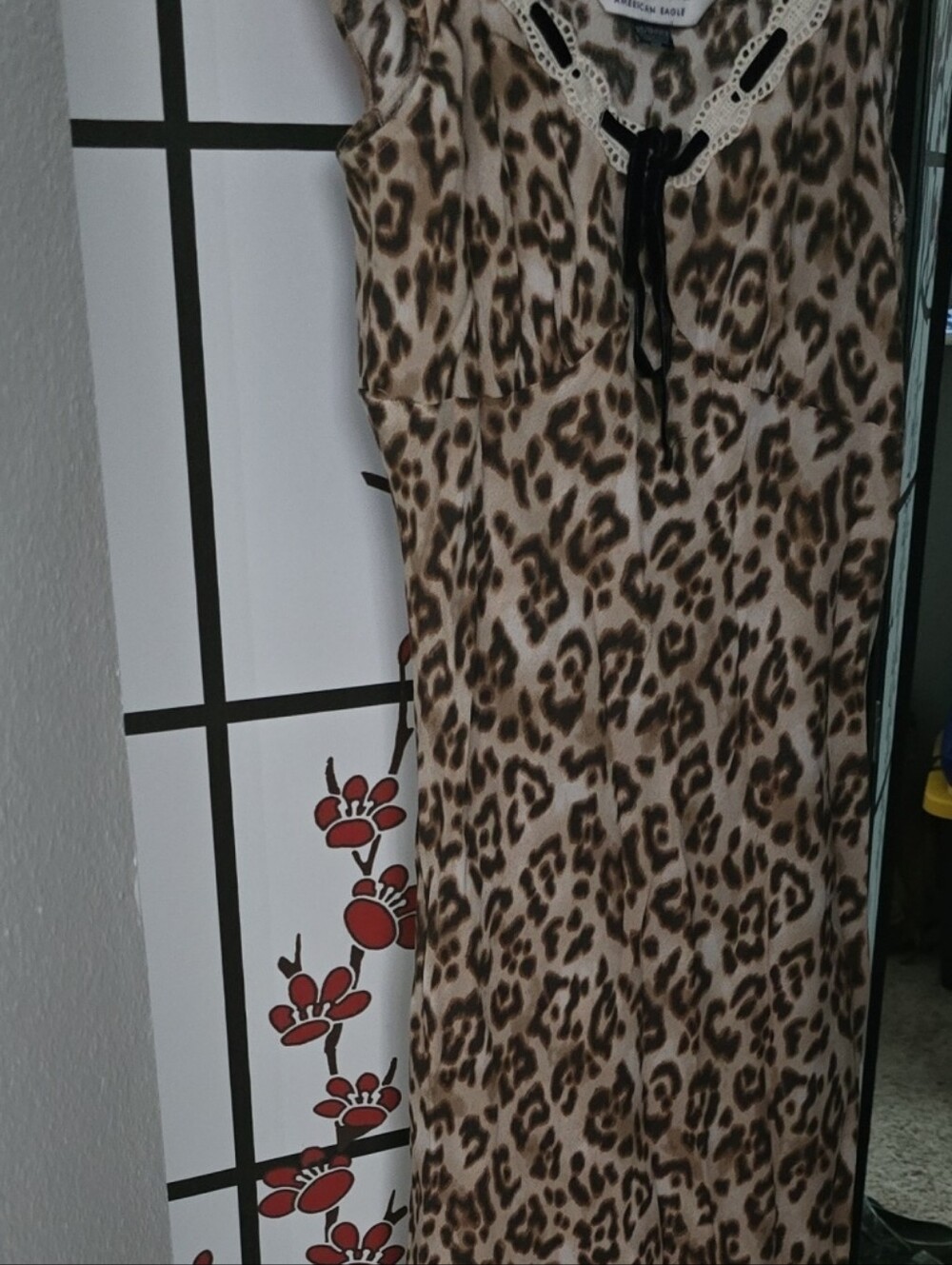 American Eagle Leopard-Print Maxi Dress with Lace Trim
